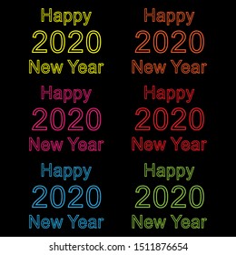 Neon elements "Happy New Year 2020" for the design of graphic products for the new year.