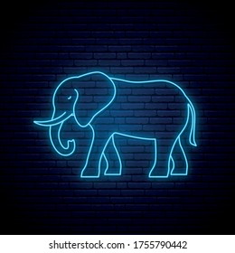 Neon elephant sign. Outline elephant icon. Wild animal emblem. Vector illustration.