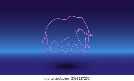 Neon elephant symbol on a gradient blue background. The isolated symbol is located in the bottom center. Gradient blue with light blue skyline