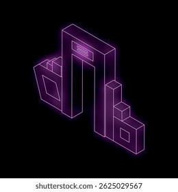 Neon elevator going up with growing business charts symbolizing business success in isometric perspective