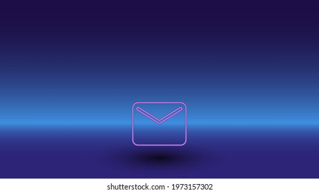 Neon email symbol on a gradient blue background. The isolated symbol is located in the bottom center. Gradient blue with light blue skyline