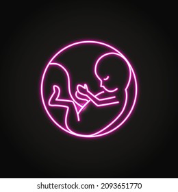 Neon embryo child icon in line style. Human baby in the womb. Vector illustration.