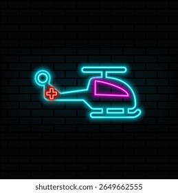 neon, Emergency Helicopter. with a cross. neon style. health.