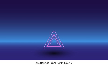 Neon emergency stop symbol on a gradient blue background. The isolated symbol is located in the bottom center. Gradient blue with light blue skyline