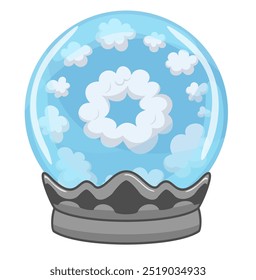 Neon energy sphere with glass effect. Vector cartoon magic ball. Witchcraft energy spheres with meteor shower, clouds inside