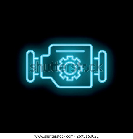 Neon engine icon glowing on dark background representing car repair