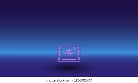 Neon eSIM symbol on a gradient blue background. The isolated symbol is located in the bottom center. Gradient blue with light blue skyline