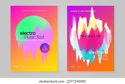 Neon Event. Cool Techno Banner. Jazz Art For Presentation. Electronic And Concert Vector. Geometric Background For Brochure Shape. Rainbow Neon Event
