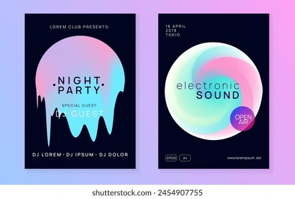 Neon Event. Wave Club Banner. Jazz Glitch For Cover. Memphis Pattern For Brochure Concept. Electro And Concert Shape. Pink And Blue Neon Event