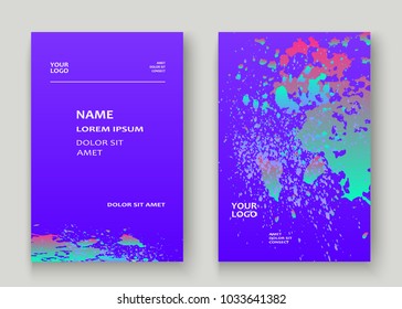 Neon explosion paint holographic splatter artistic cover design. Fluid blue gradient dust splash texture background. Trendy creative template vector Cover Report Catalog Brochure Flyer Product