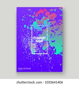 Neon explosion paint holographic splatter artistic cover design. Fluid blue gradient dust splash texture background. Trendy creative template vector Cover Report Catalog Brochure Flyer Product
