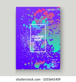 Neon explosion paint holographic splatter artistic cover design. Fluid blue gradient dust splash texture background. Trendy creative template vector Cover Report Catalog Brochure Flyer Product