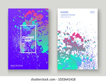 Neon explosion paint holographic splatter artistic cover design. Fluid blue gradient dust splash texture background. Trendy creative template vector Cover Report Catalog Brochure Flyer Product