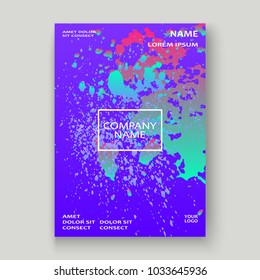 Neon explosion paint holographic splatter artistic cover design. Fluid blue gradient dust splash texture background. Trendy creative template vector Cover Report Catalog Brochure Flyer Product