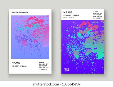 Neon explosion paint holographic splatter artistic cover design. Fluid blue gradient dust splash texture background. Trendy creative template vector Cover Report Catalog Brochure Flyer Product