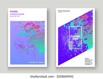 Neon explosion paint holographic splatter artistic cover design. Fluid blue gradient dust splash texture background. Trendy creative template vector Cover Report Catalog Brochure Flyer Product