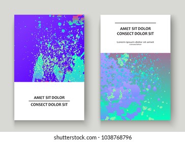 Neon explosion paint holographic splatter artistic cover design. Fluid blue gradient dust splash texture background. Trendy creative template vector Cover Report Catalog Brochure Flyer Product