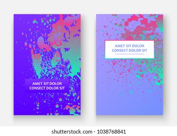 Neon explosion paint holographic splatter artistic cover design. Fluid blue gradient dust splash texture background. Trendy creative template vector Cover Report Catalog Brochure Flyer Product