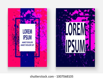 Neon explosion paint splatter artistic cover frame design. Decorative dust splash spray texture violet background. Trendy creative template vector Cover Report Catalog Brochure Flyer Poster Banner