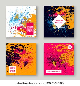 Neon explosion paint splatter artistic cover frame design. Decorative dust splash spray texture orange background. Trendy creative template vector Cover Report Catalog Brochure Flyer Poster Banner