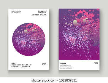 Neon explosion paint splatter artistic cover design. Fluid violet gradient dust splash texture background. Trendy creative template vector Cover Report Catalog Brochure Flyer Product