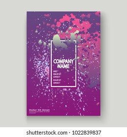 Neon explosion paint splatter artistic cover design. Fluid violet gradient dust splash texture background. Trendy creative template vector Cover Report Catalog Brochure Flyer Product