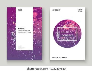 Neon explosion paint splatter artistic cover design. Fluid violet gradient dust splash texture background. Trendy creative template vector Cover Report Catalog Brochure Flyer Product