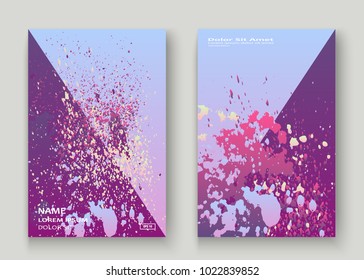 Neon explosion paint splatter artistic cover design. Fluid violet gradient dust splash texture background. Trendy creative template vector Cover Report Catalog Brochure Flyer Product