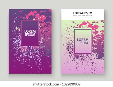 Neon explosion paint splatter artistic cover design. Fluid violet gradient dust splash texture background. Trendy creative template vector Cover Report Catalog Brochure Flyer Product