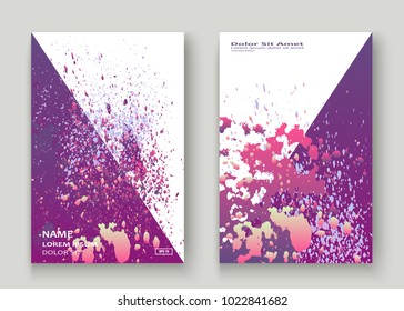 Neon explosion paint splatter artistic cover design. Fluid violet gradient dust splash texture background. Trendy creative template vector Cover Report Catalog Brochure Flyer Product