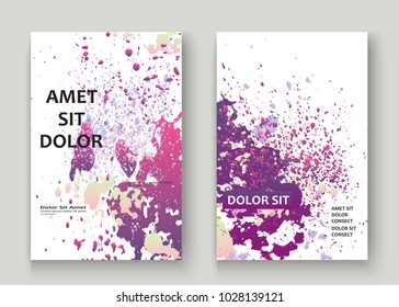 Neon explosion paint splatter artistic cover design. Fluid violet gradient dust splash texture background. Trendy creative template vector Cover Report Catalog Brochure Flyer Product