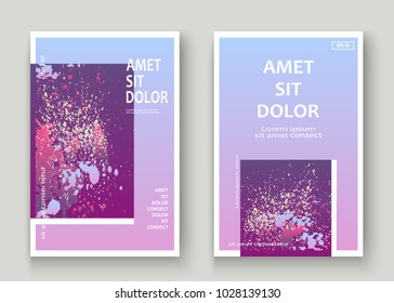 Neon explosion paint splatter artistic cover design. Fluid violet gradient dust splash texture background. Trendy creative template vector Cover Report Catalog Brochure Flyer Product