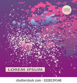 Neon explosion paint splatter artistic cover design. Fluid violet gradient dust splash texture background. Trendy creative template vector Cover Report Catalog Brochure Flyer Product