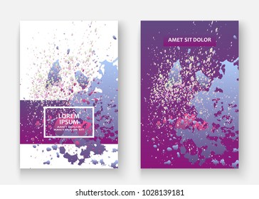 Neon explosion paint splatter artistic cover design. Fluid violet gradient dust splash texture background. Trendy creative template vector Cover Report Catalog Brochure Flyer Product