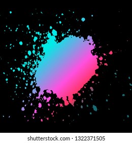 Neon explosion paint splatter artistic template design. Colorful ink texture splash in black background vector. Trendy creative abstract design for Report Catalog Brochure Flyer Poster Banner