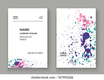 Neon explosion paint splatter artistic cover frame design. Decorative colorful splash spray texture white background. Trendy creative template vector Cover Report Catalog Brochure Flyer Poster Banner