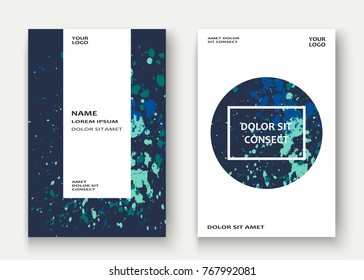 Neon explosion paint splatter artistic cover frame design. Decorative colorful splash spray texture white background. Trendy creative template vector Cover Report Catalog Brochure Flyer Poster Banner