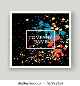 Neon explosion paint splatter artistic cover frame design. Decorative colorful splash spray texture white background. Trendy creative template vector Cover Report Catalog Brochure Flyer Poster Banner