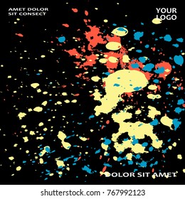 Neon explosion paint splatter artistic cover frame design. Decorative colorful splash spray texture white background. Trendy creative template vector Cover Report Catalog Brochure Flyer Poster Banner
