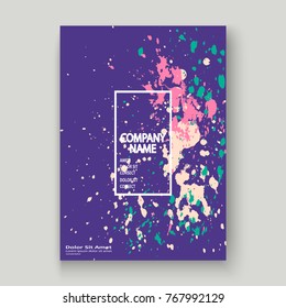 Neon explosion paint splatter artistic cover frame design. Decorative colorful splash spray texture white background. Trendy creative template vector Cover Report Catalog Brochure Flyer Poster Banner