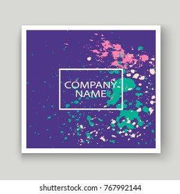 Neon explosion paint splatter artistic cover frame design. Decorative colorful splash spray texture white background. Trendy creative template vector Cover Report Catalog Brochure Flyer Poster Banner
