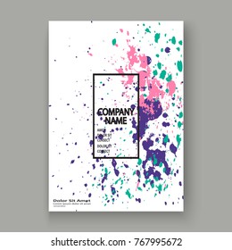 Neon explosion paint splatter artistic cover frame design. Decorative colorful splash spray texture white background. Trendy creative template vector Cover Report Catalog Brochure Flyer Poster Banner