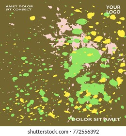 Neon explosion paint splatter artistic cover frame design. Decorative colorful splash spray texture olive background. Trendy creative template vector Cover Report Catalog Brochure Flyer Poster Banner