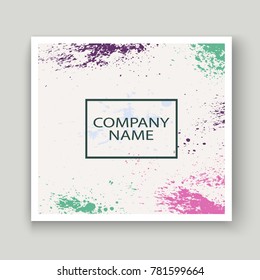 Neon explosion paint splatter artistic cover frame design. Decorative dust splash spray texture white background. Trendy creative template vector Cover Report Catalog Brochure Flyer Poster Banner
