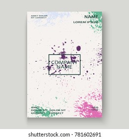 Neon explosion paint splatter artistic cover frame design. Decorative dust splash spray texture white background. Trendy creative template vector Cover Report Catalog Brochure Flyer Poster Banner