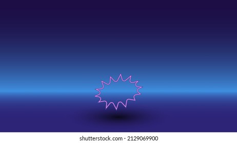 Neonexplosionssymbol auf Farbverlauf-blauem Hintergrund. Das einzelne Symbol befindet sich in der unteren Mitte. Farbblau mit hellblauer Skyline