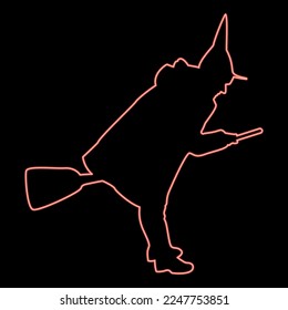 Neon fairy Wizard Witch flying on broom Subject for Halloween concept red color vector illustration image flat style light