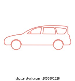 Neon family car red color vector illustration flat style light image