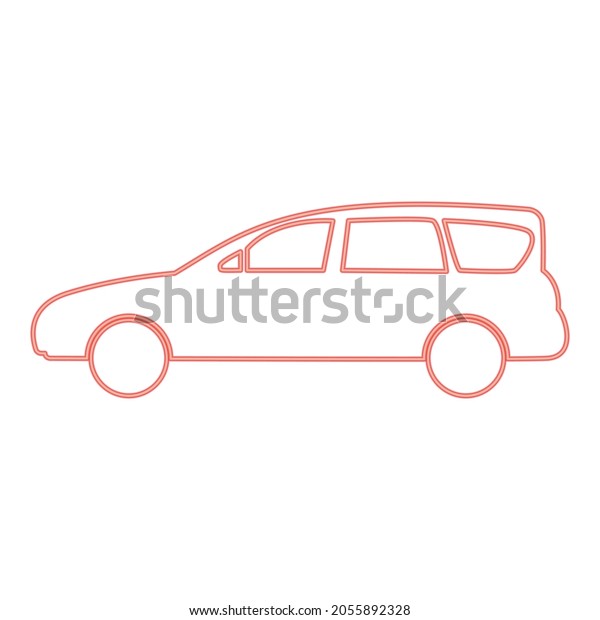 Neon family car red color vector illustration flat\
style light image