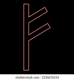 Neon fehu rune F symbol feoff own wealth red color vector illustration image flat style light